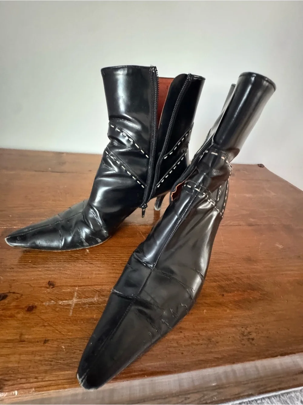 Vintage Salvatore Ferragamo Black Pointed Kitten Heel Ankle Boots